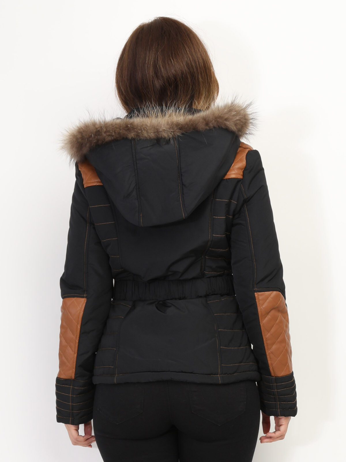 Manteau bi-matière à capuche- Noir