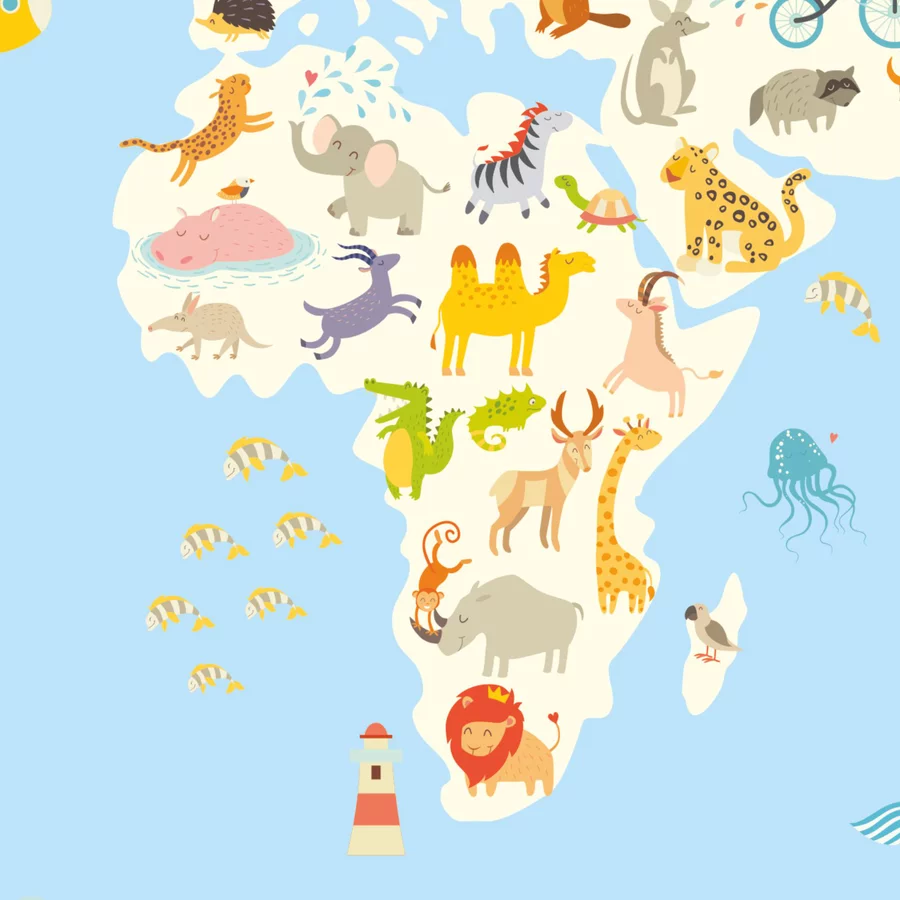 Nikima Poster Kinder Lernposter Weltkarte Tiere - in 3 Größen bunt