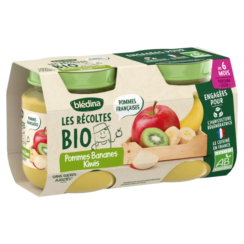 Les Récoltes Bio - pommes bananes kiwi - 2x130g