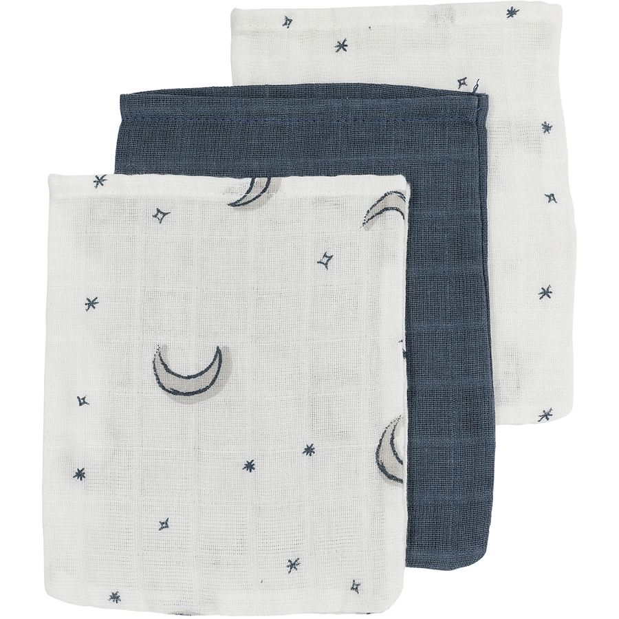 MEYCO Waschhandschuhe 3er Pack Musselin Moon Indigo