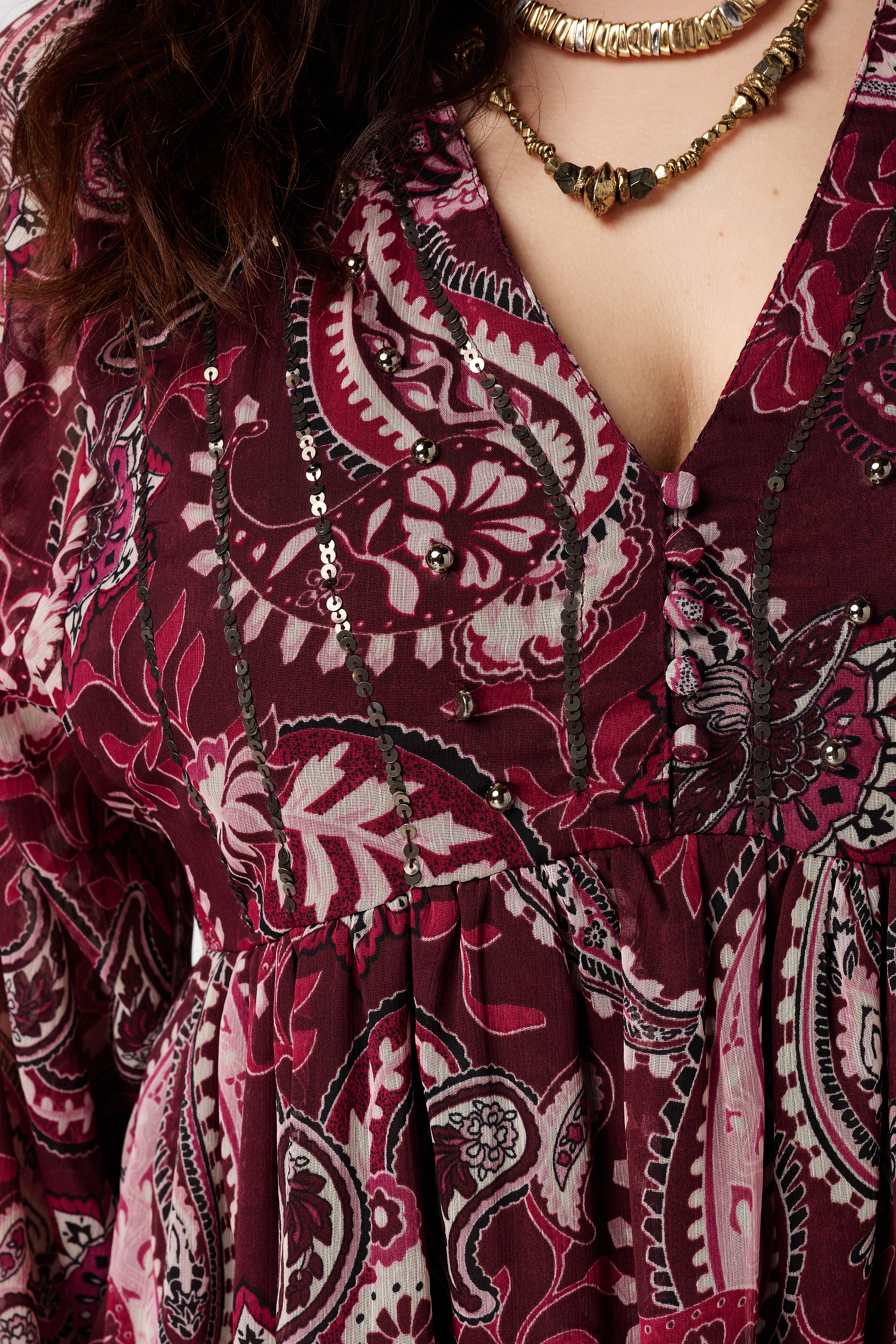 Jurk met sheer mouwen en print Multi Pink