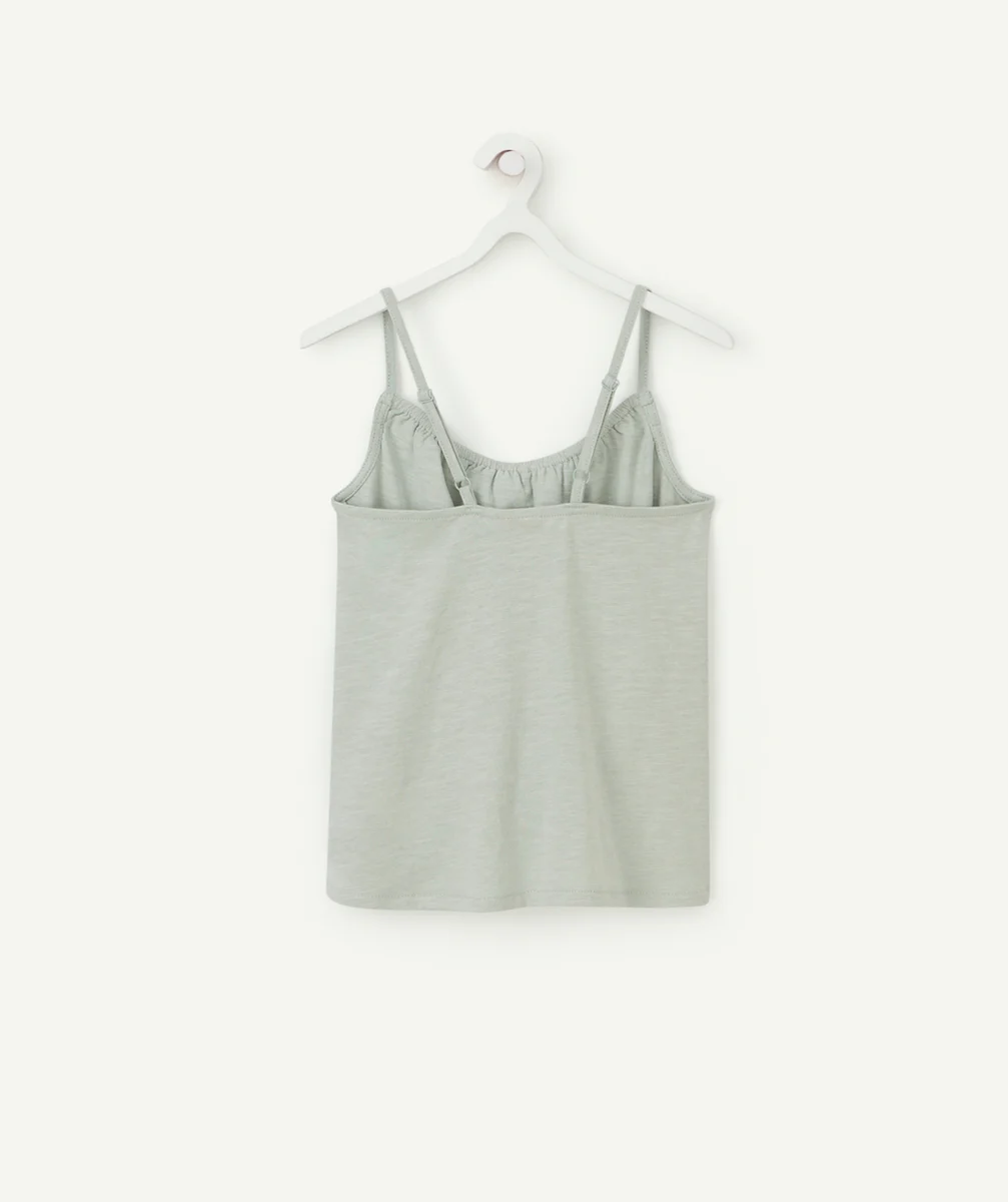 T-SHIRT À BRETELLES FILLE EN COTON BIO VERT D'EAU