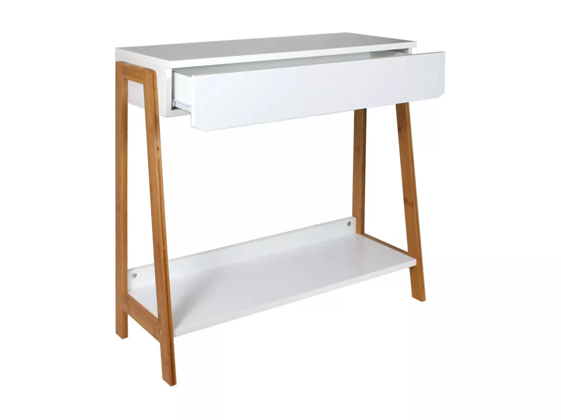 BOPHA - Console Blanche et Bois avec Tiroir