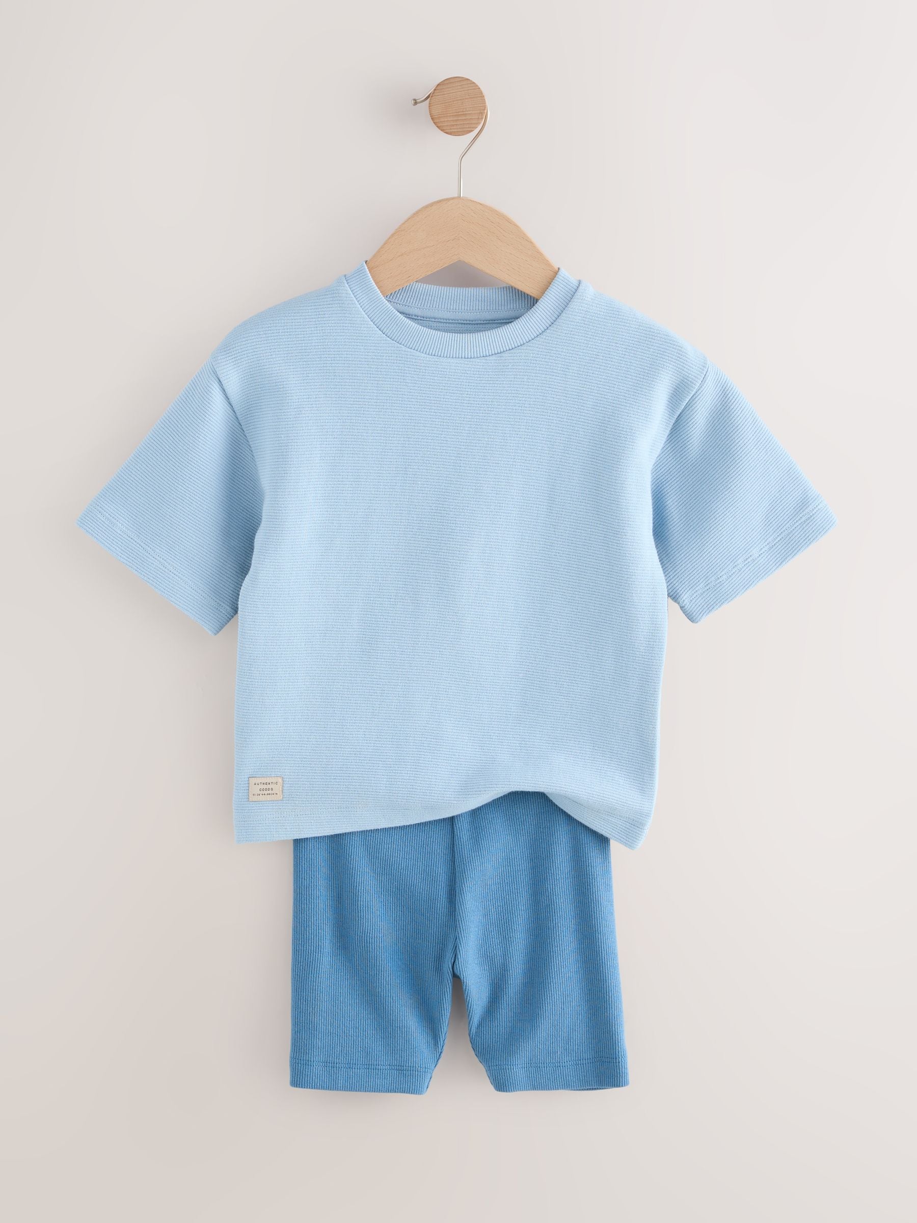 Neutraal - Set van 3 T-shirts met textuur en korte mouwen & fietsbroeken (3mnd-7jr)