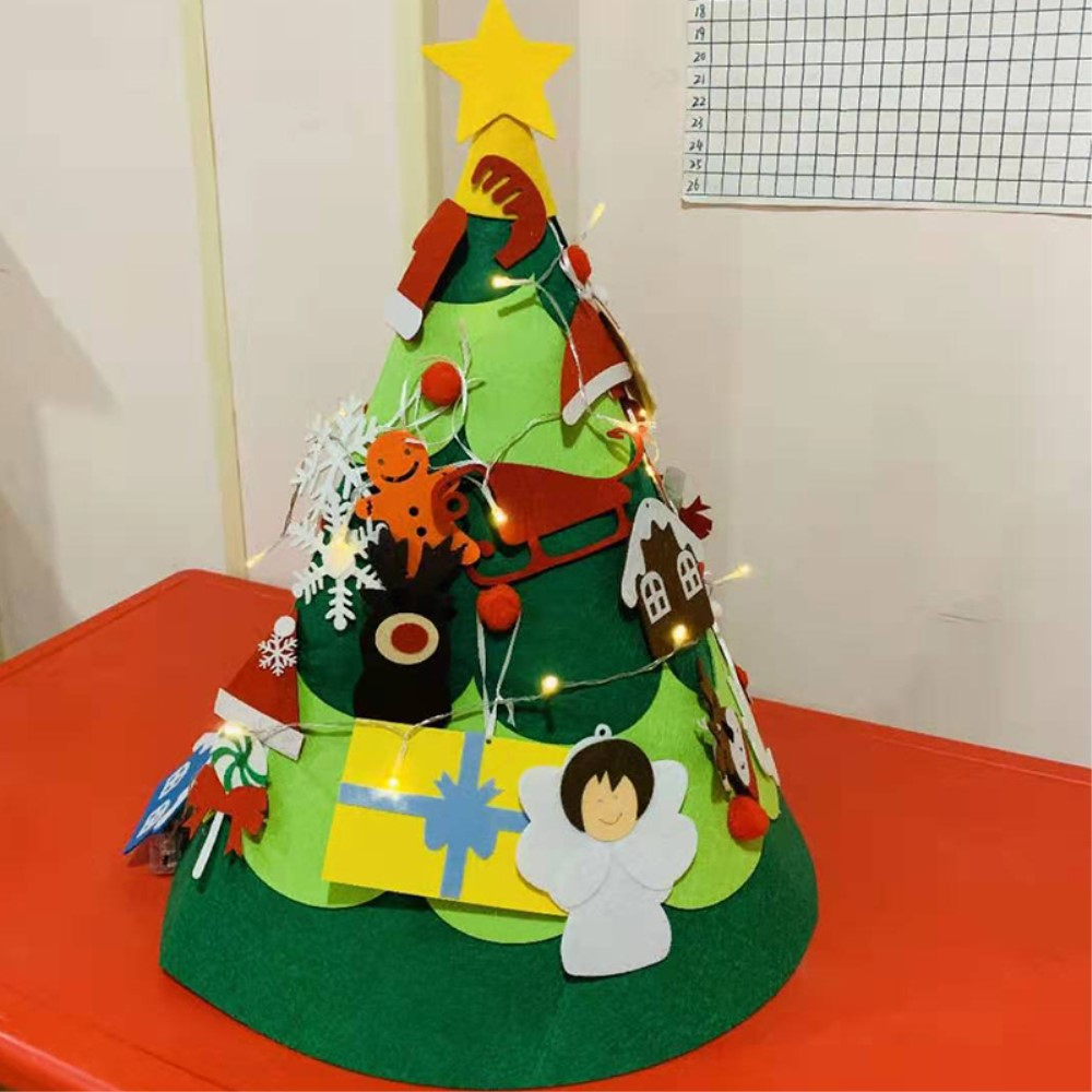 (30-tlg. Set) 75x48cm Kinder Spielzeug Christmas Tannenbaum Deko Filz Weihnachtsbaum   Deko Figuren   LED Lichterkette