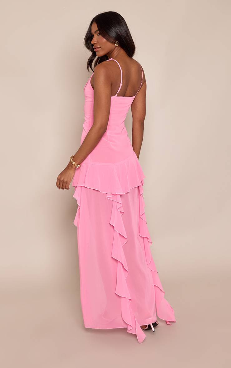 Rose Robe Moulante Drapée En Mousseline Avec Ourlet Asymétrique Haut-bas