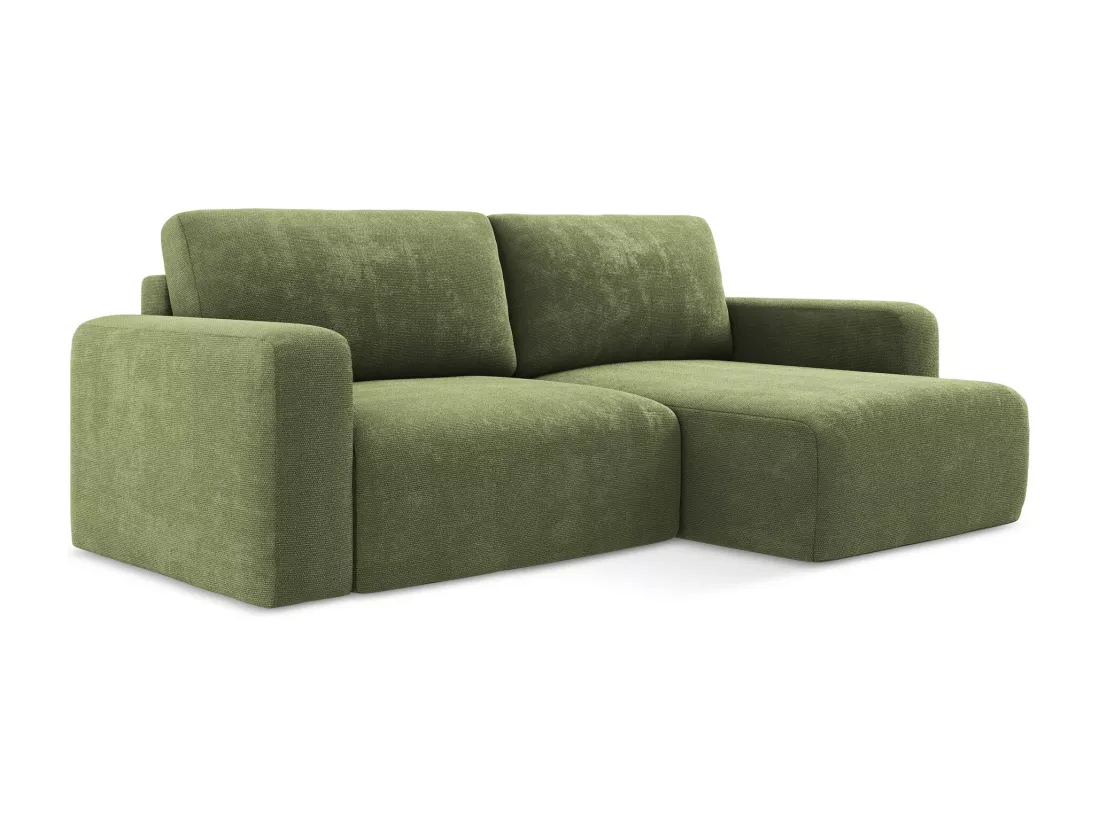 Canapé d’angle 3 places droit convertible en Chenille - vert - KONA