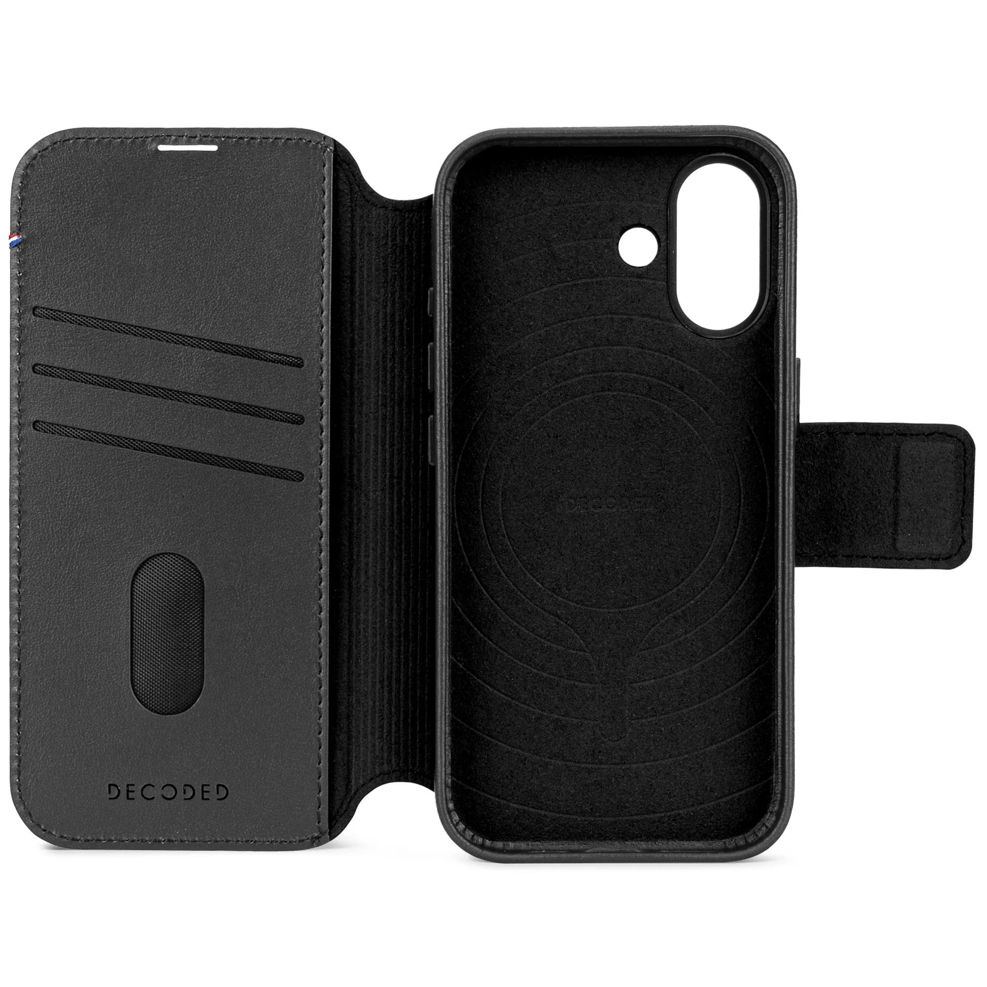 2in1 iPhone 17 MagSafe Echtleder Magnet Wallet Case Tasche Flip Cover (D26IPO17DW5BK) - Schwarz