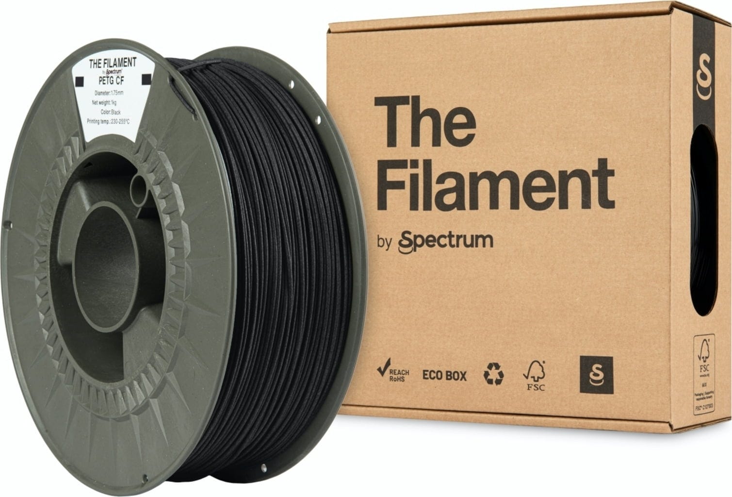 The Filament  PETG CF Black, 1,75 mm / 1000 g    Mit 3 % Kohlefasern verstärktes PETG in Black