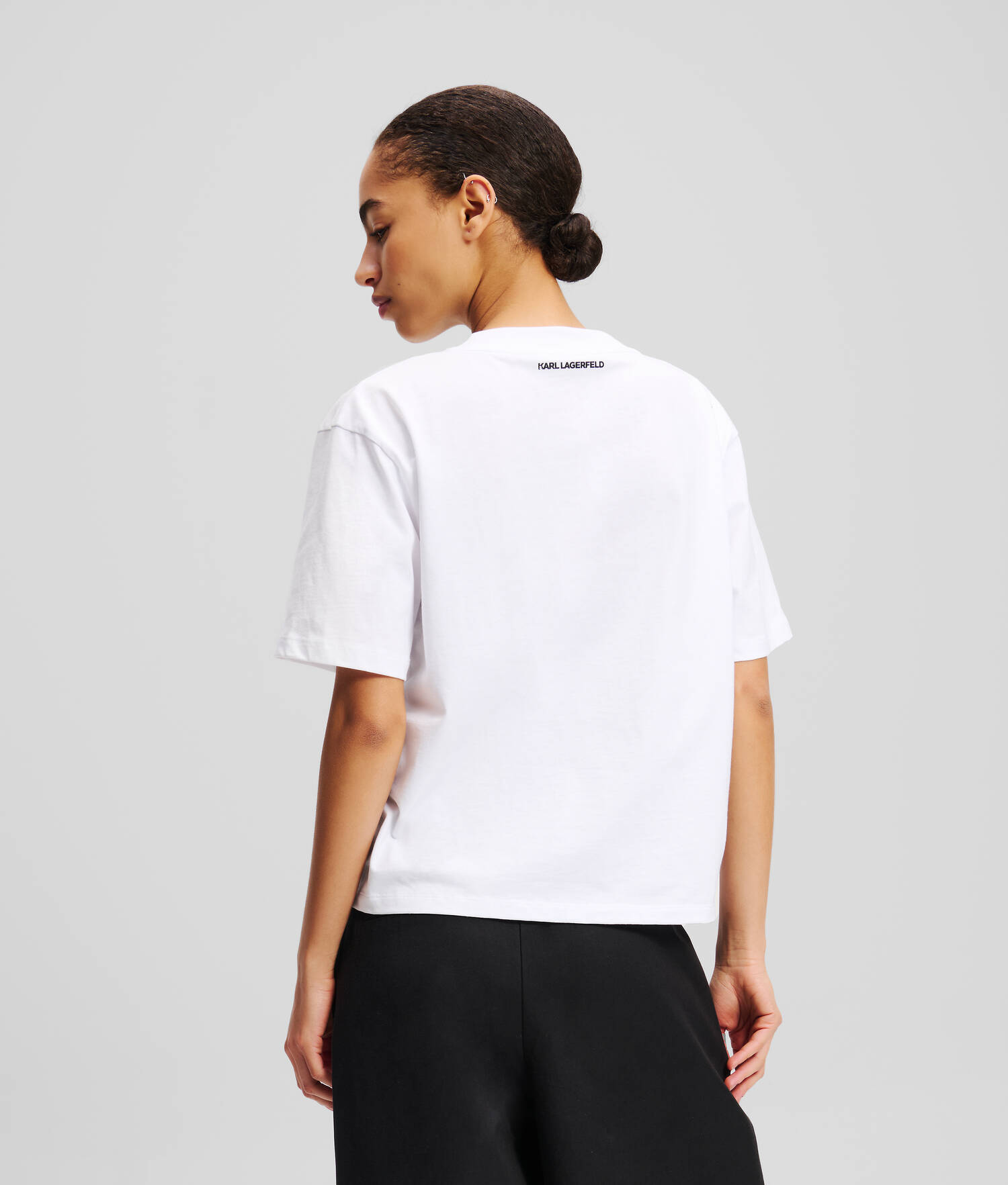 T-SHIRT COL EN V KARL SIGNATURE - Blanc