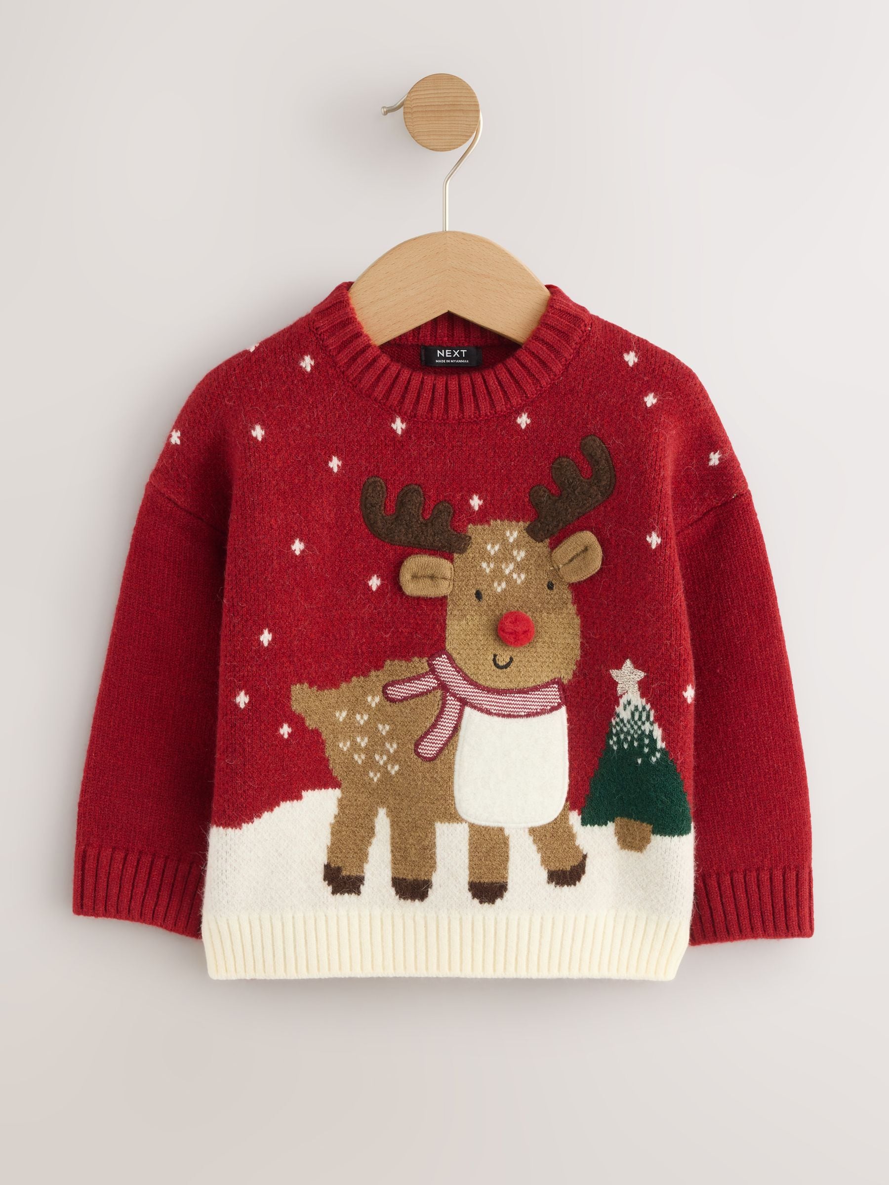 Helder Rood Rendier - Gebreide kersttrui (3 mnd-7 jr)