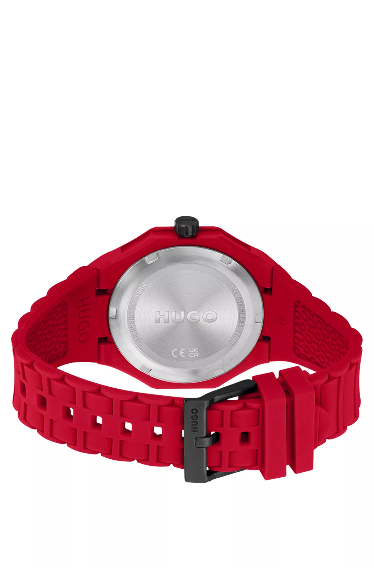 Relógio HUGO vermelho com pulseira de silicone na mesma cor.