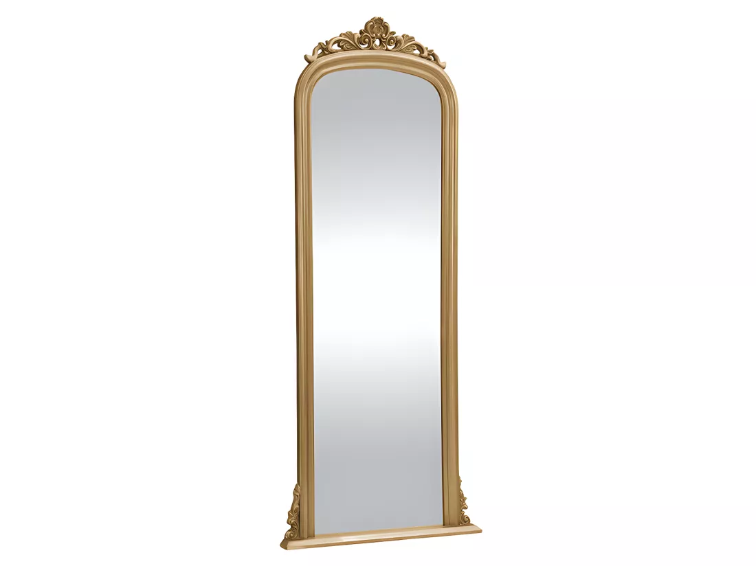 Grand miroir vintage en bois de paulownia - H.180 cm - Doré - MERRY