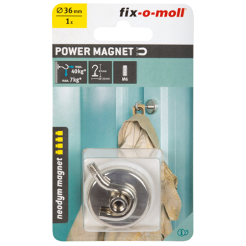 Magneet haak Neodymium klevend zilver 36mm