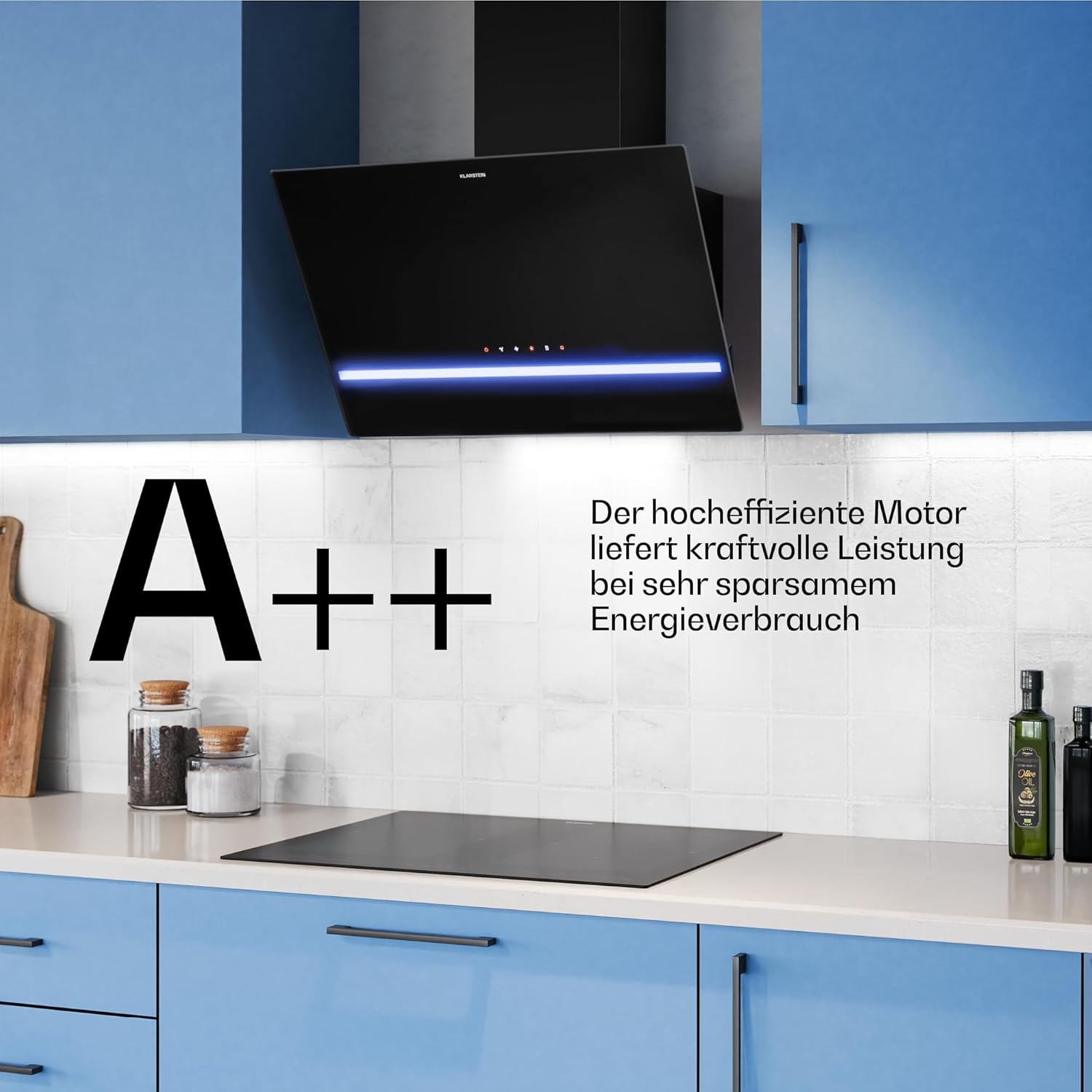Klarstein Illuminosa Abzugshaube 60 cm - Kopffreihaube, 818 m³/h Boost, Touchpanel, LED-Beleuchtung, A++ Energieeffizienz, Umluft & Abluft, leise, Aluminium- & Kohlefilter