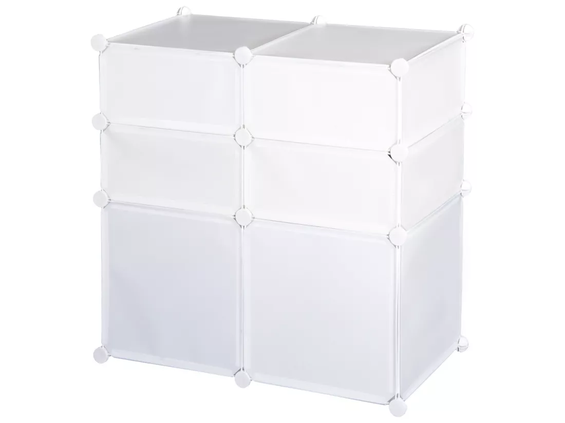 Armoire étagère à chaussures 3 niveaux 6 compartiments plastique + autocollants décoratifs 75L x 37l x 73H cm blanc