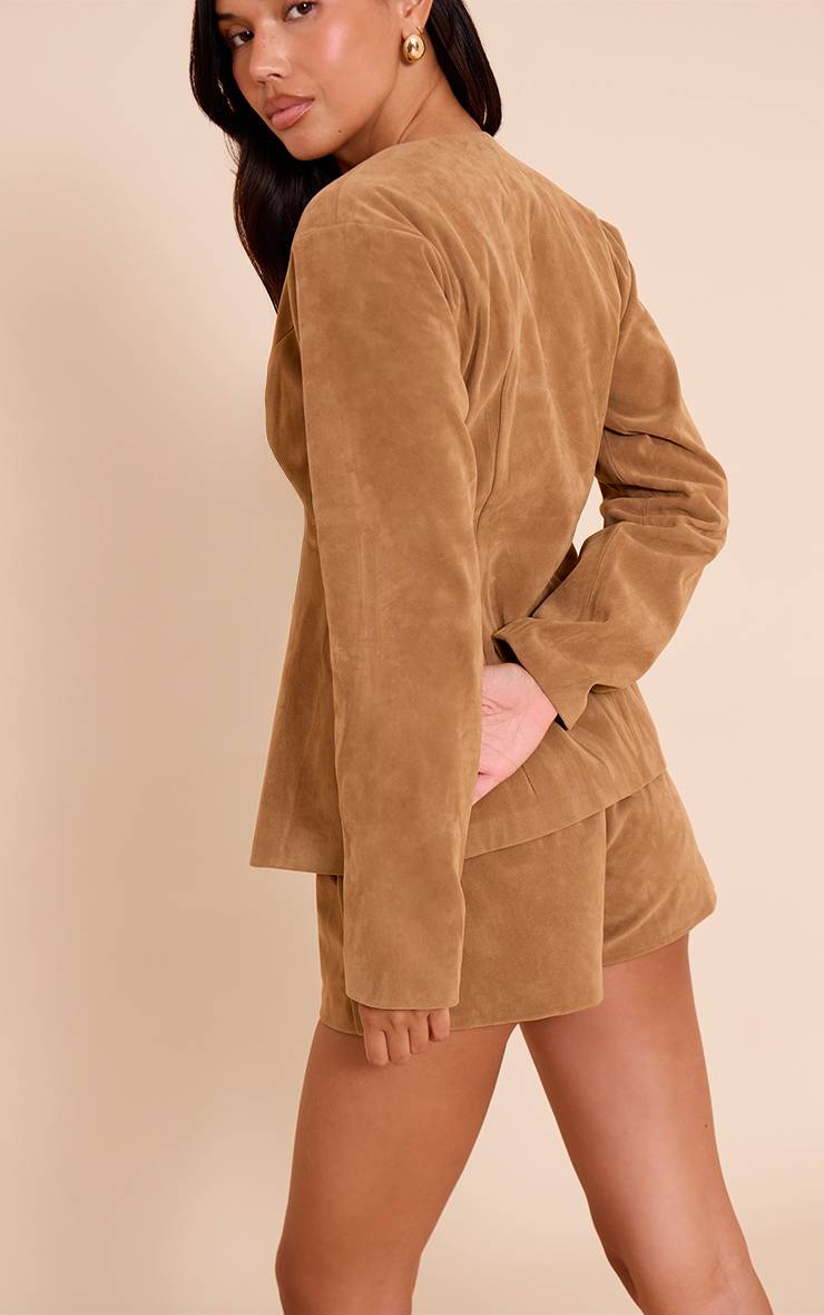 Marron Short Tailleur Structuré En Synthétique