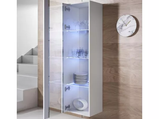 Vitrine pour Salon Salle à manger en Blanc avec LED 40x29x165cm Luke V5