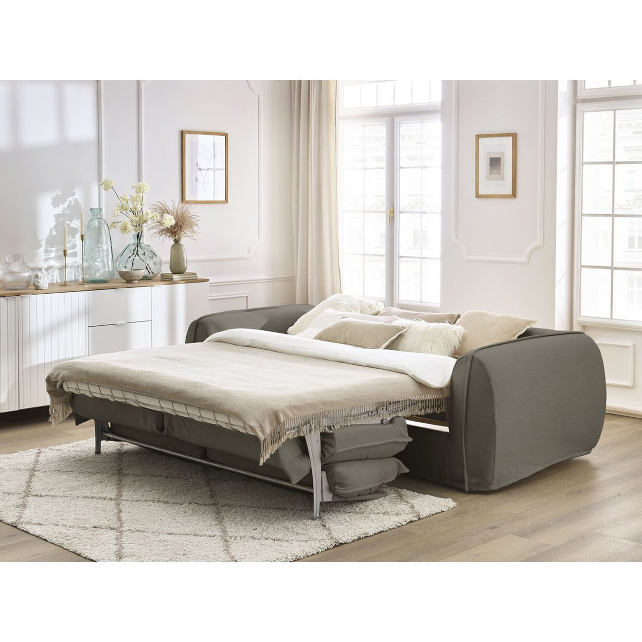 Bobochic Canapé droit convertible express 3 places Archimède 160 taupe - 236x106x93 cm