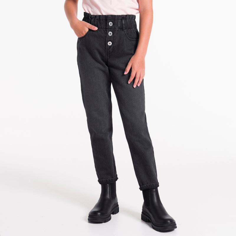 Jean mom paper bag fille