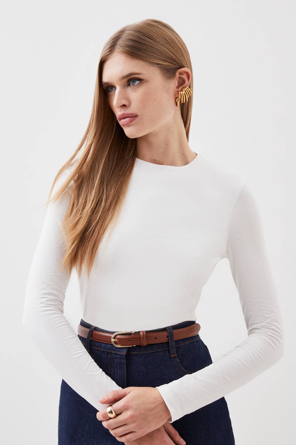 KarenMillen Haut À Manches Longues Col Rond En Coton Stretch