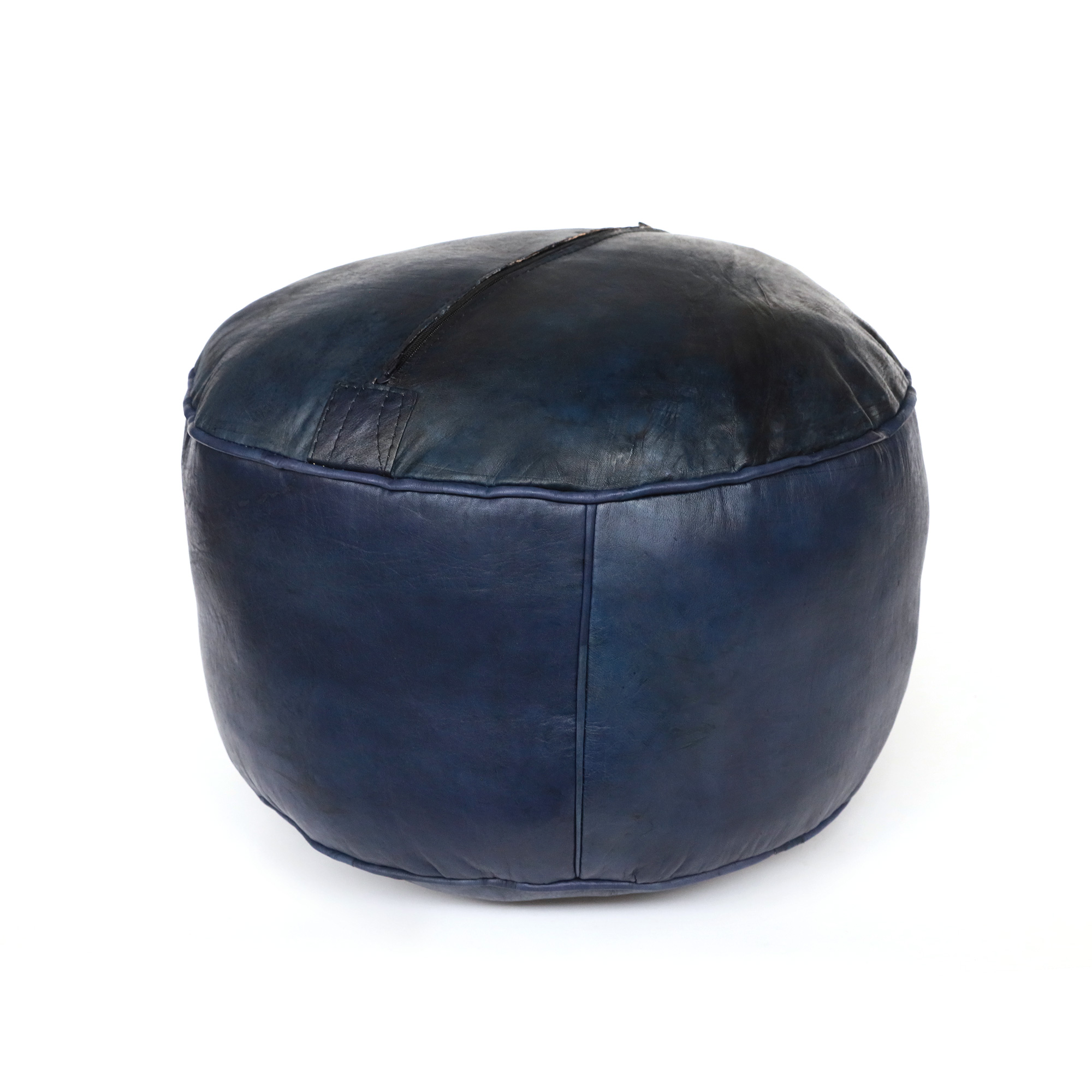 Leder Sitzpouf 'Stern', dunkelblau, Ø 40 cm, H 24 cm von fischer's lagerhaus
