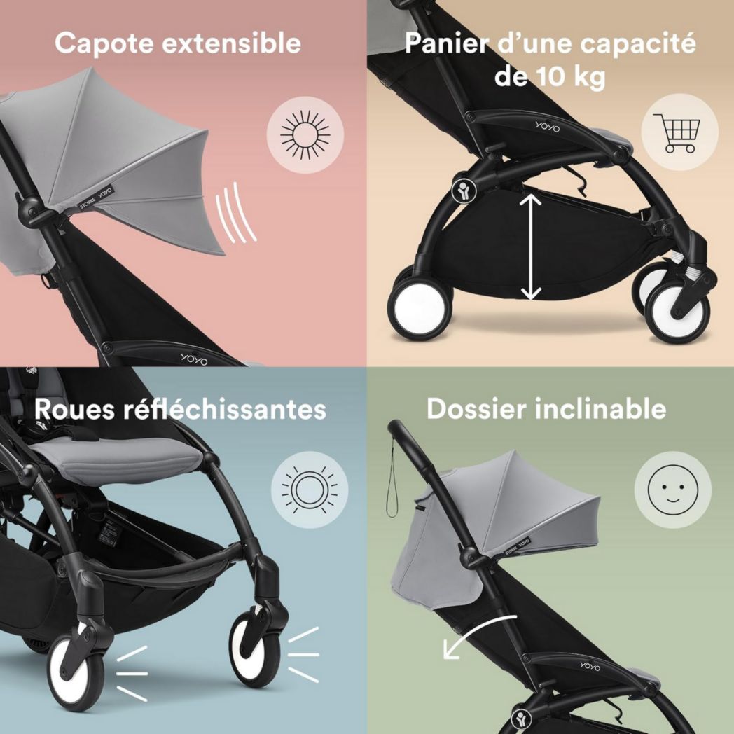 Poussette Stokke YOYO3 avec pack nouveau-né et pack couleur 6+ - Comprend un cadre noir, un pack couleur YOYO 6+ (gingembre) et un pack nouveau-né 0+ (gingembre)