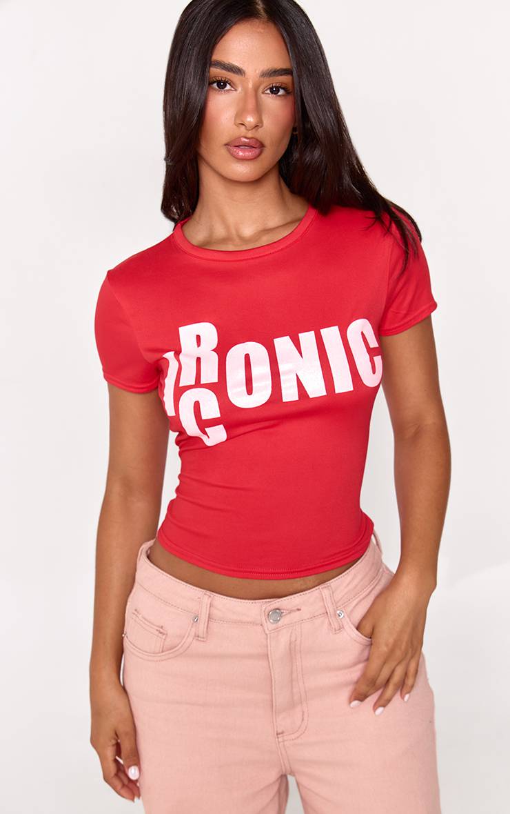 Rouge T-shirt Ajusté Graphique Iconique & Ironique