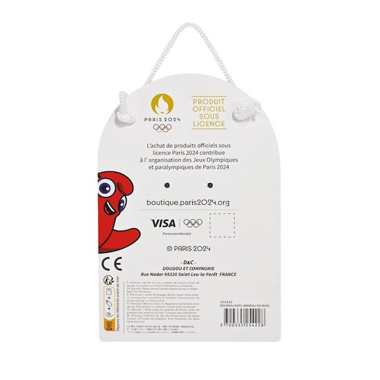 Mascotte Officielle JO 2024 Doudou plat avec anneau en bois   Blanc        de               Doudou et Compagnie