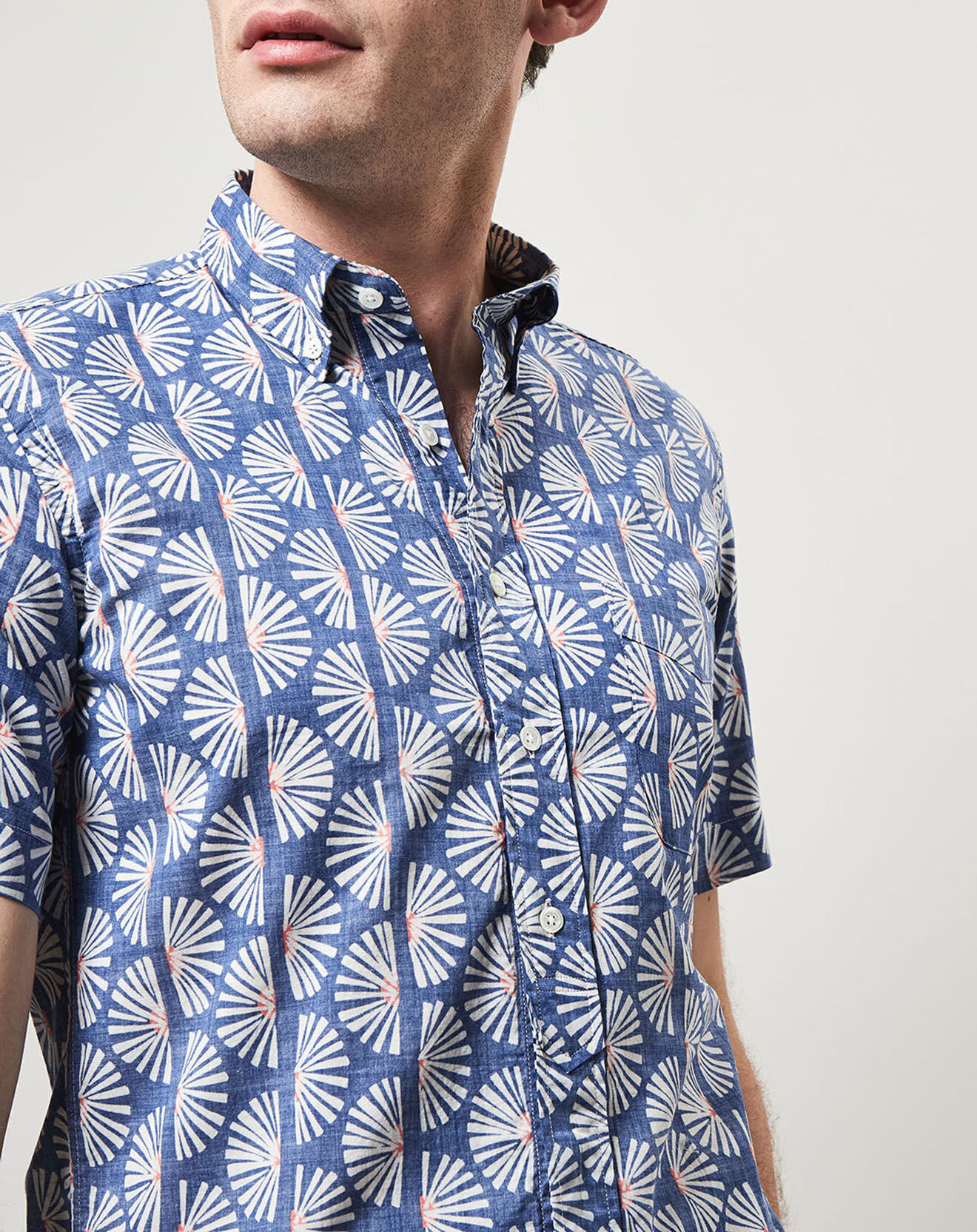Hartford Chemise slim imprimée Sander bleue