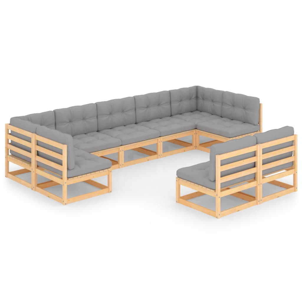 Salon de jardin meuble d'extérieur ensemble de mobilier 9 pièces avec coussins bois de pin massif