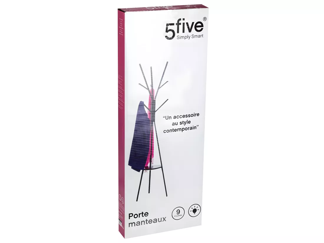 Porte-manteaux en Métal et Bois Noir 9 Patères H 180 cm
