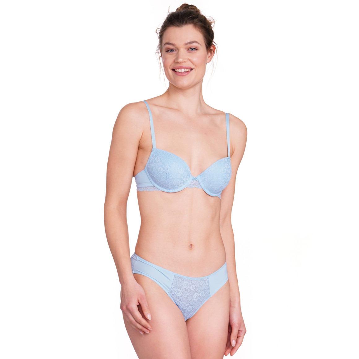 Gina Benotti 2 Damen Bügel-BHs mit floraler Spitze hellblau / weiss