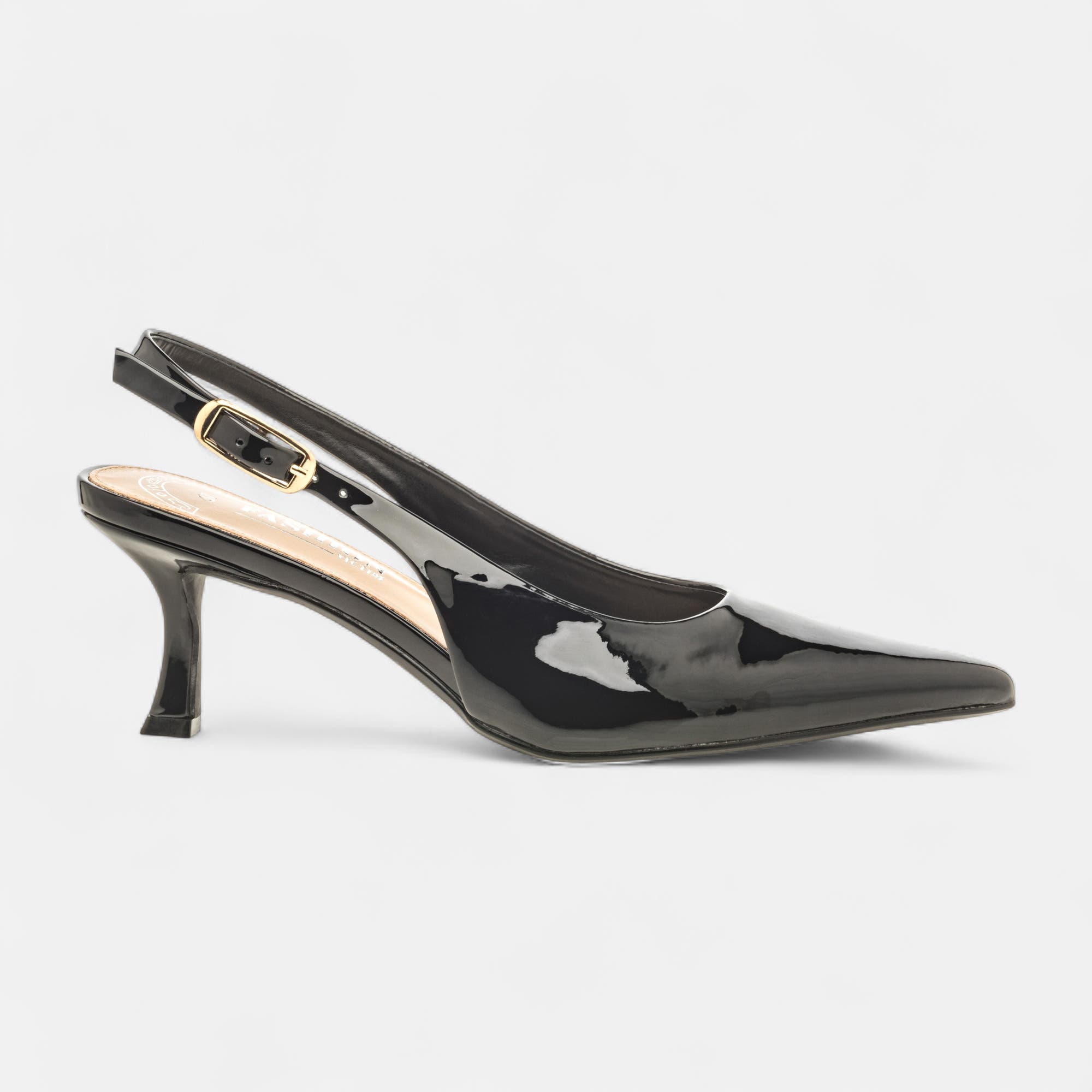 Escarpins avec bride arrière à talon Femme noir vernis