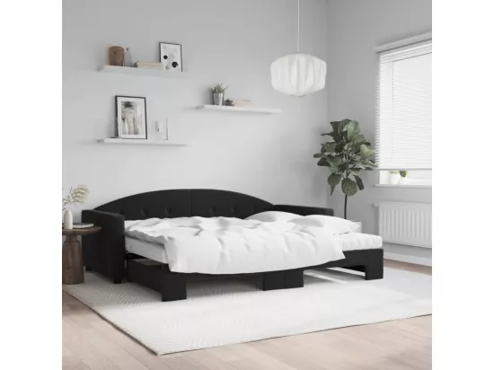 Lit de jour avec gigogne et matelas noir 90x190 cm velours