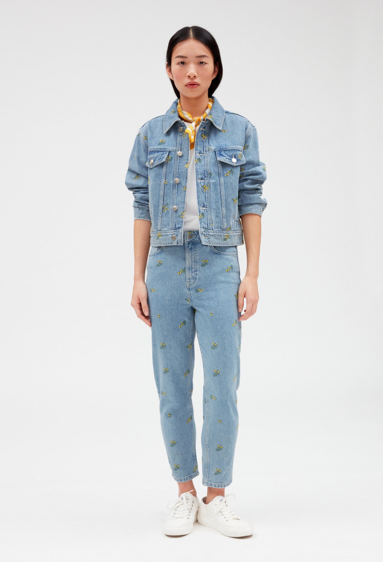 Veste jean broderies mimosa