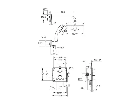 Grohe Mitigeur douche encastrable Grohtherm Tempesta 210