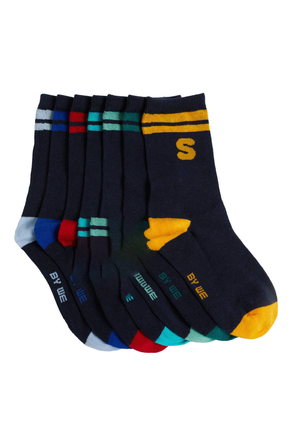 WE Fashion WE Fashion sokken - set van 7 donkerblauw/multicolor