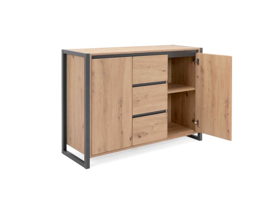 TERRE DE NUIT - Commode 2 portes 3 tiroirs en bois imitation chêne - co7109...