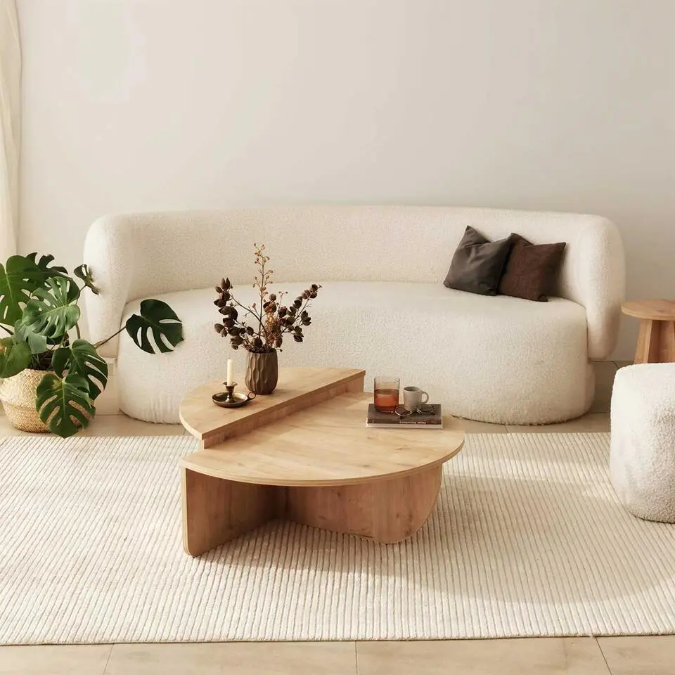 CALICOSY - Set van 2 Salontafels ORION - Licht hout - 35x90x90 cm
