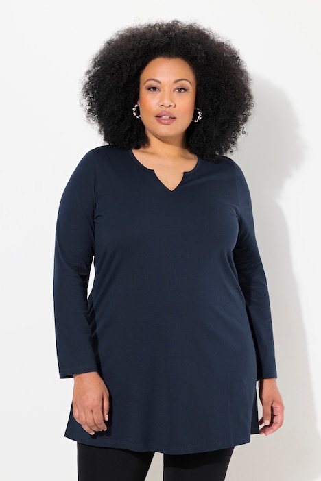 Longshirt, A-Linie, Tunika-Ausschnitt, Langarm