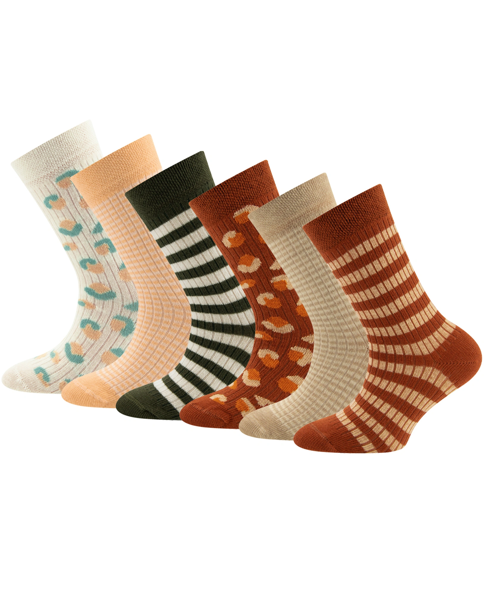 Socken RINGEL/LEOPARD 6er Pack in kupfer/olive