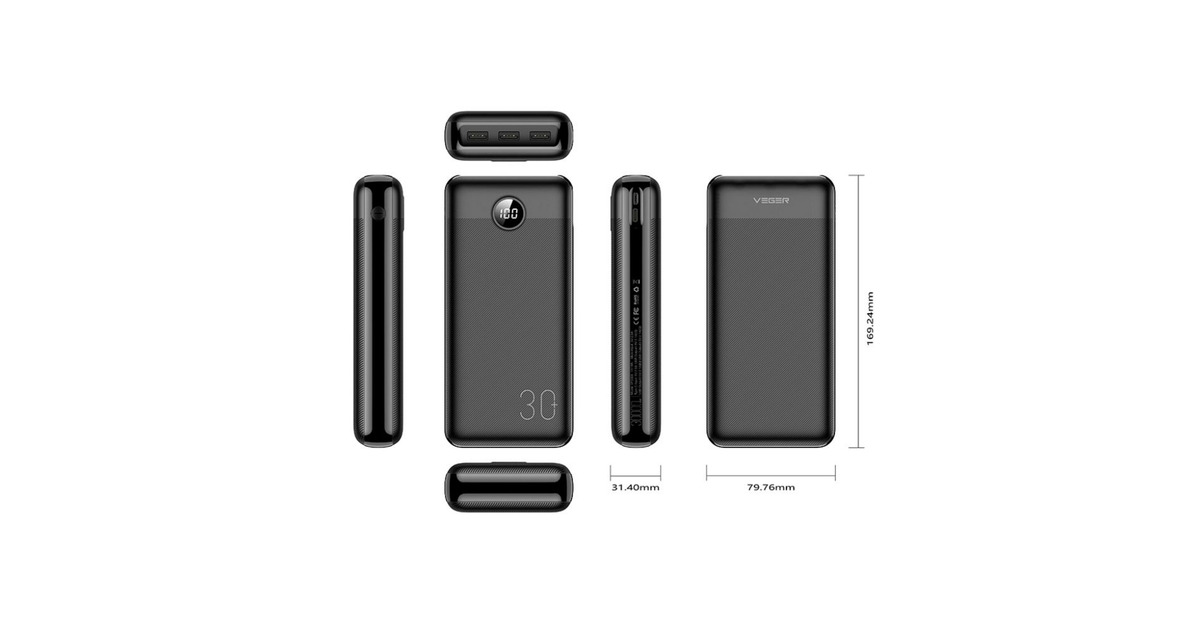 VEGERL30 powerbank 30.000 mAh  (Zwart)