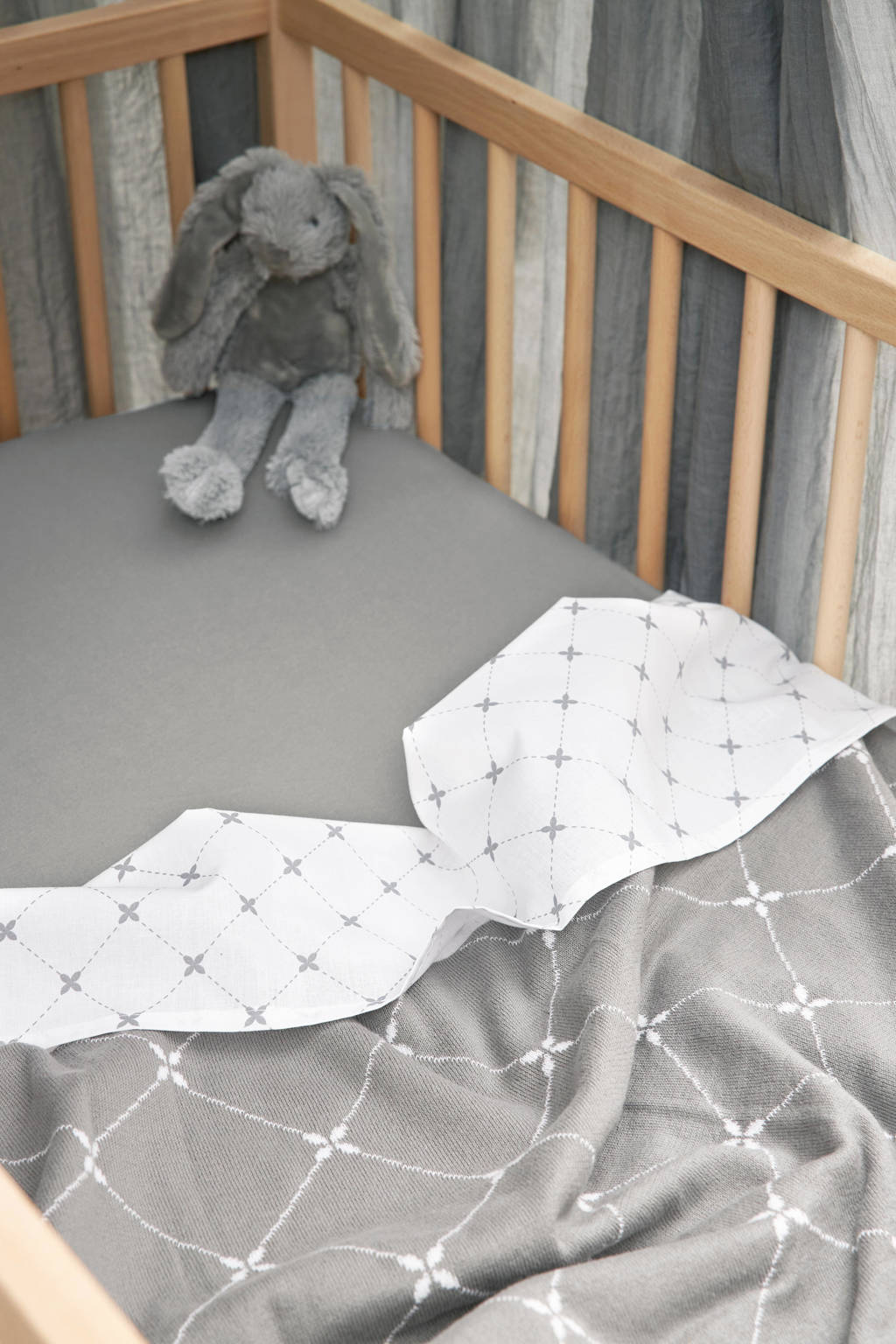 X Mrs. Keizer baby wieglaken Louis 75x100 cm - set van 2 grijs/wit