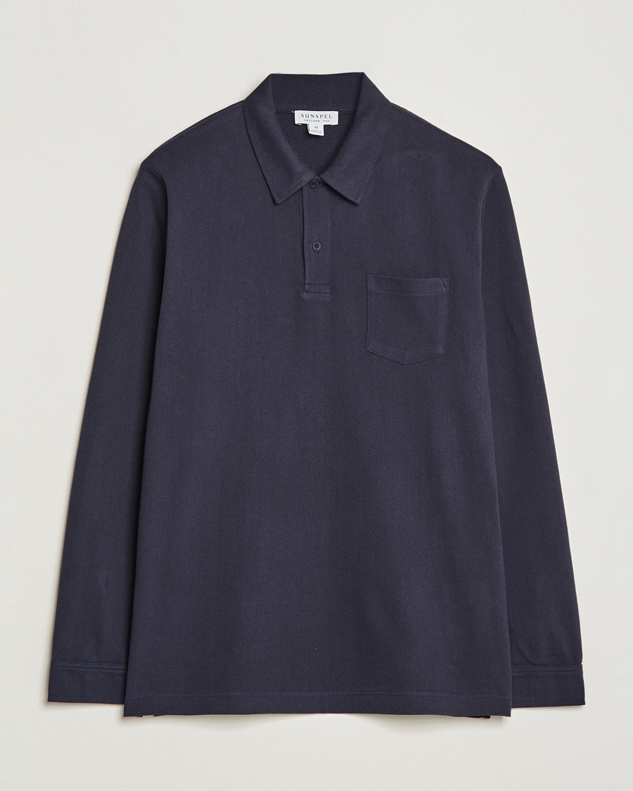 Sunspel Long Sleeve Riviera Polo Shirt Navy