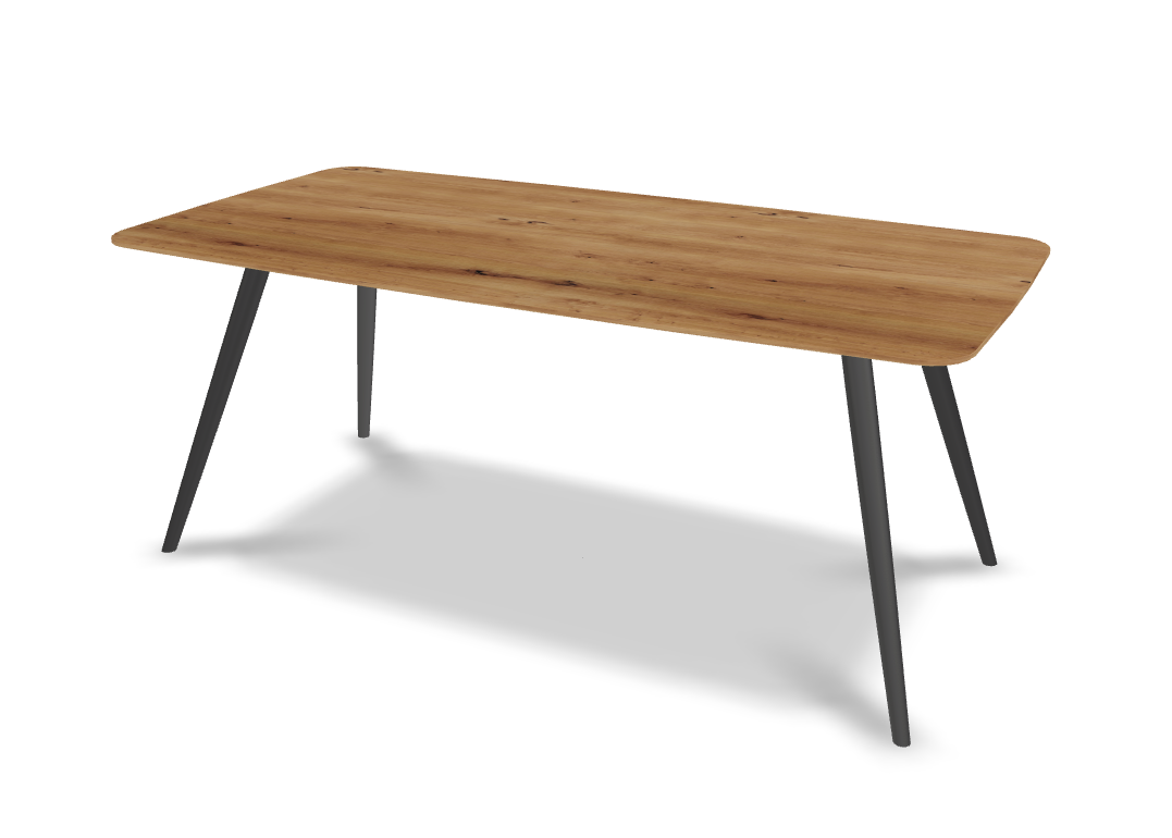 They & Me eettafel Joy – bootsvorm – eiken rustiek lak– onderstel RAL9017 verkeerszwart 180 x 90 x 75 | Eiken Rustiek Lak | Rechte Rand | Frame RAL9017 Verkeerszwart