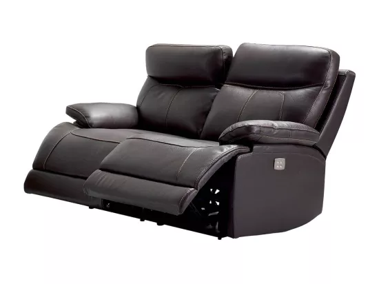 CORDOUE - Canapé Relax Electrique 2 Places Cuir Marron