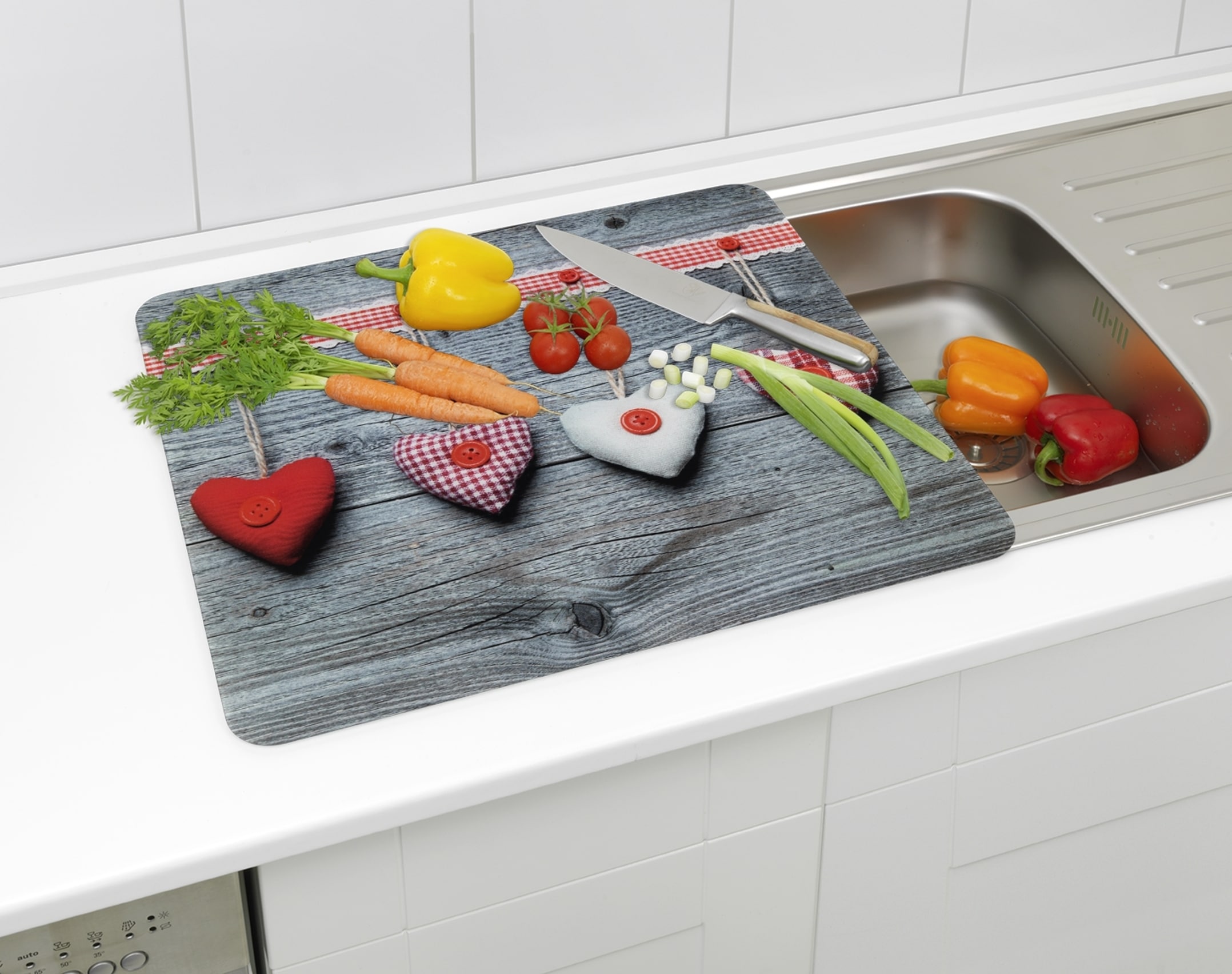 WENKO Herd-Abdeckplatte »Multi Modell Herzen« Spritzschutz, Herdblende, Schneidbrett, für Glaskeramik-Kochfelder