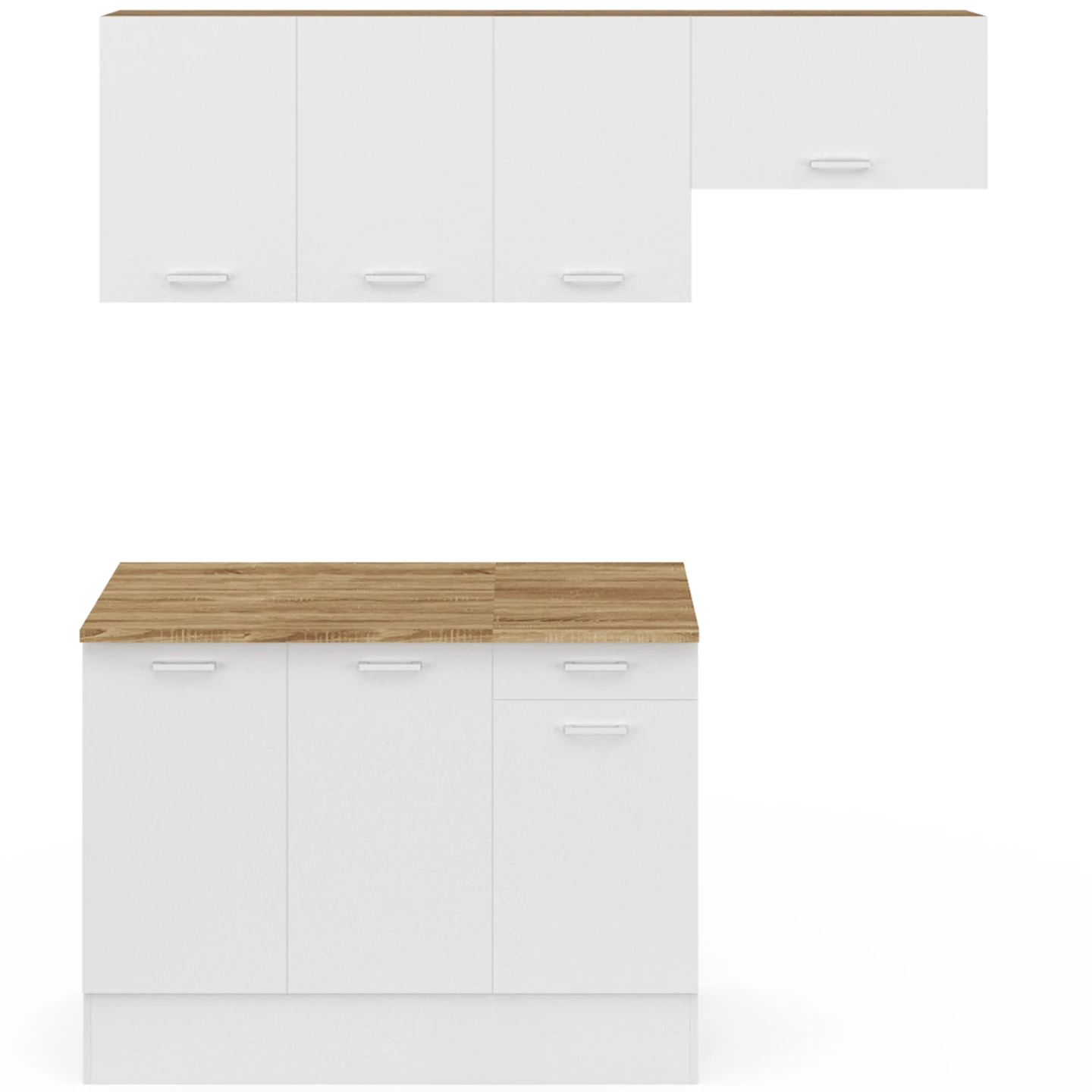 Cuisine complète 180 cm SUBTIL avec plan de travail 5 éléments bois et blanc