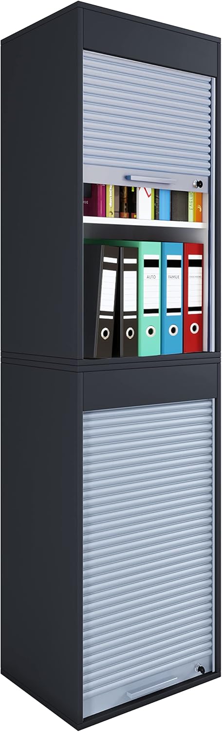 VCM Büroschrank | Aktenschrank mit Rollladen | Maße ca. H. 186 x B. 50 x T. 40 cm – Aktos XL